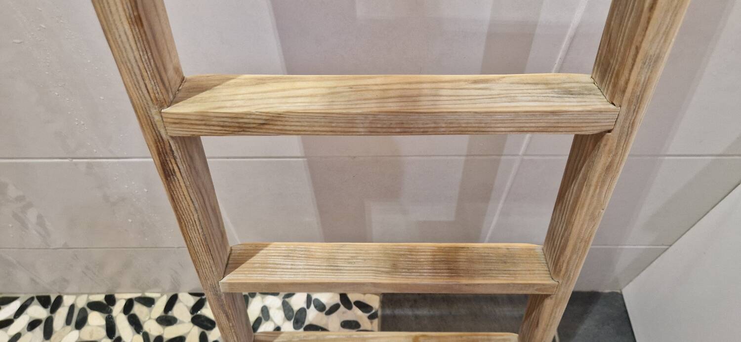 Vintage pine towel rack shelf ladder
