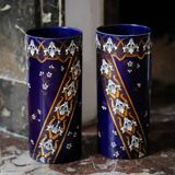 Pair of Art Nouveau vases in Lunéville porcelain - Floral motifs in gilded relief