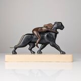 Ariadne and the Panther, Art Deco Sculpture in Wood and Brass, 1920s