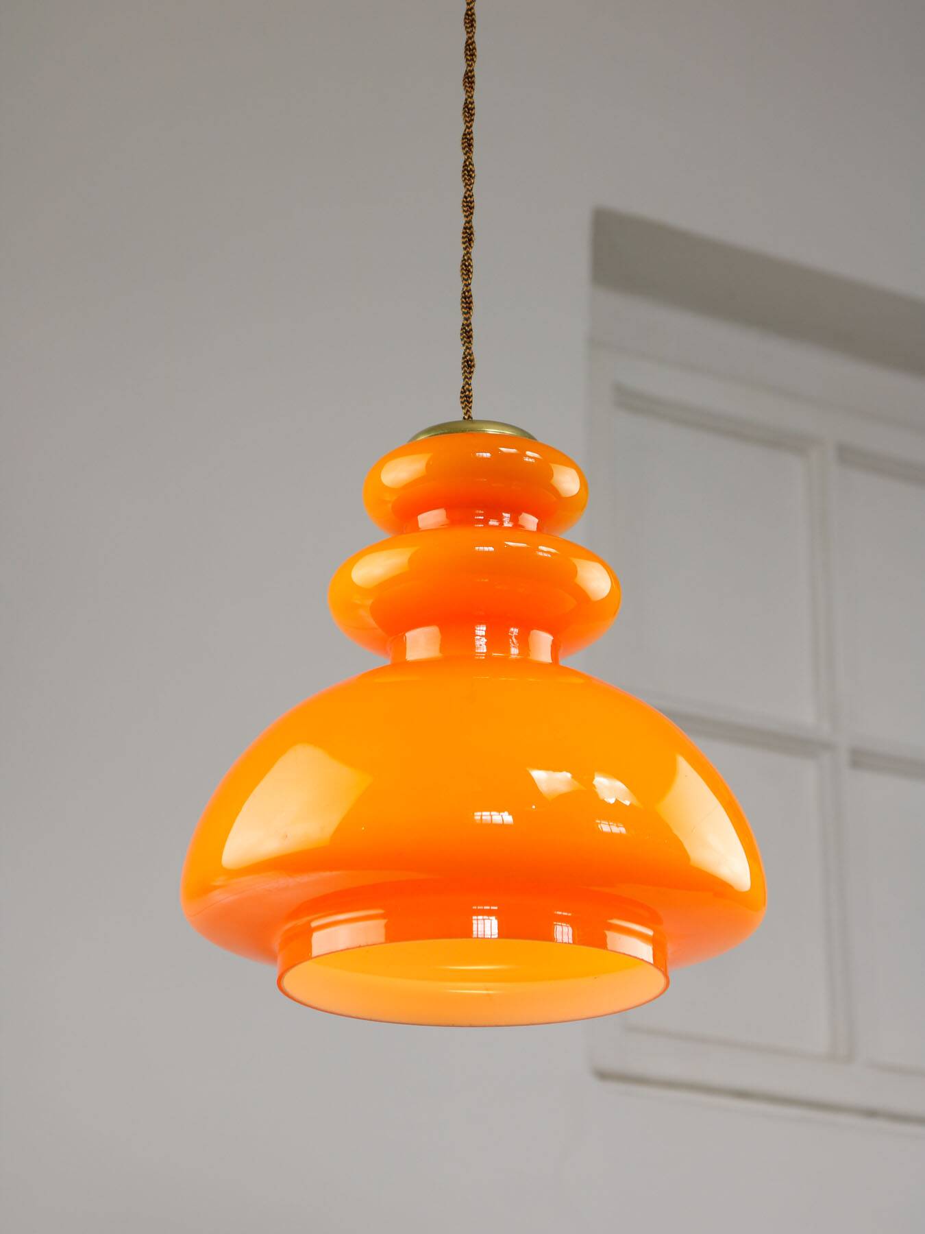 Mid-Century Italian Orange Glass & Brass Pendant Lamp, 60s
