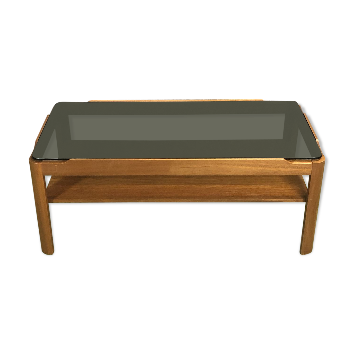 Teak coffee table and glass tray - 70s