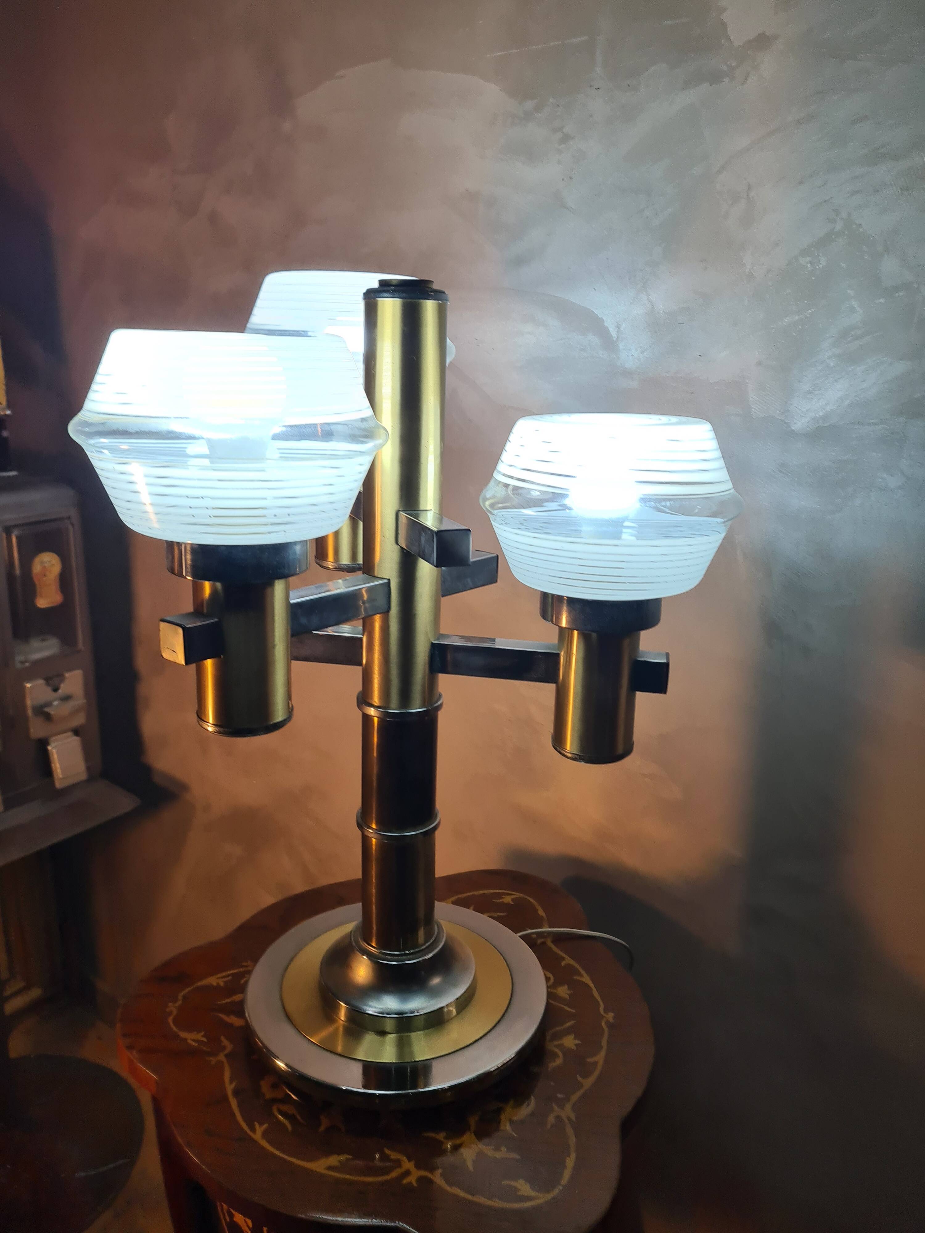 space age salon lamp, lumina UFO, 1970s to 80s chrome steel, rare model,