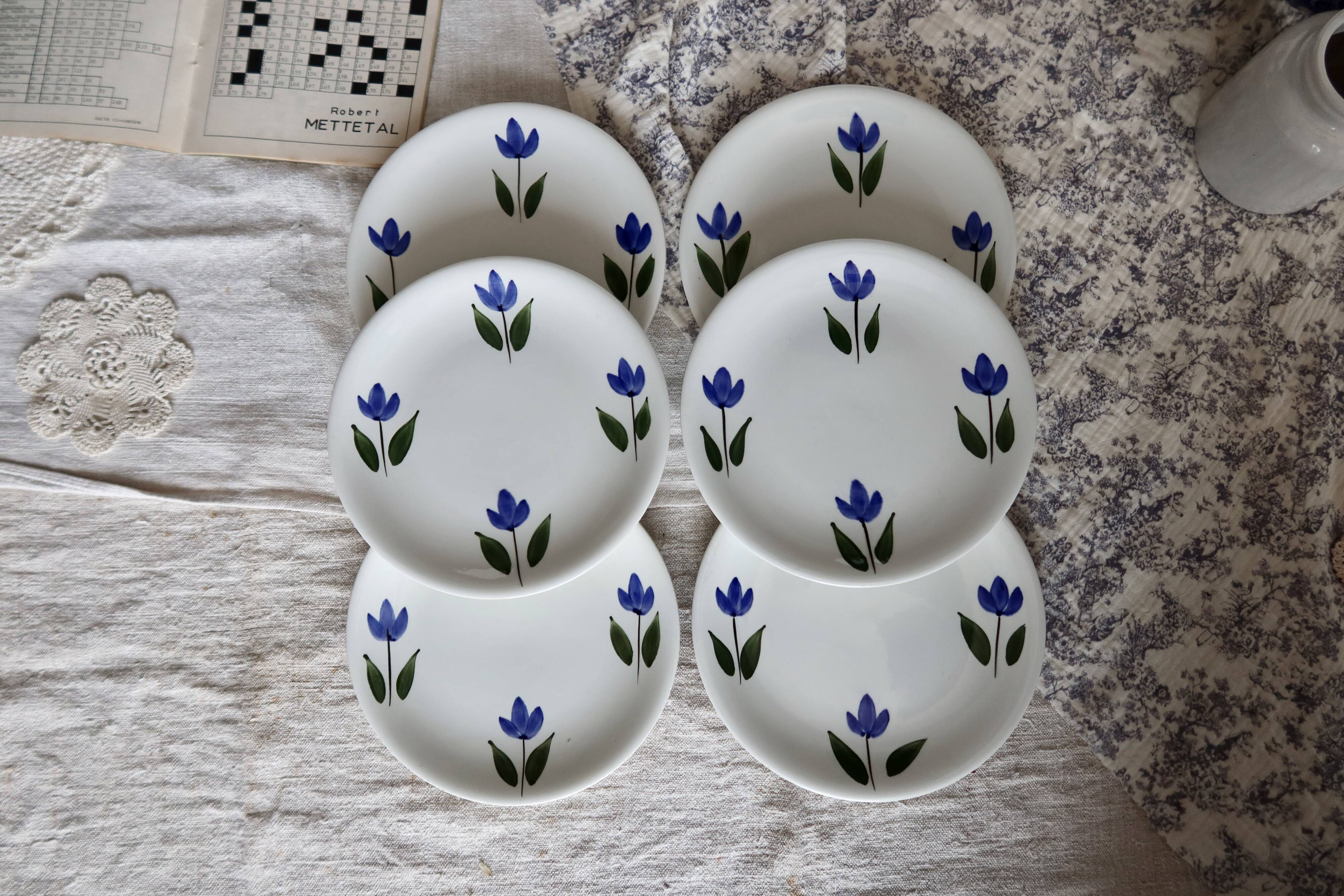 6 antique dessert plates, Françoise model – Sarreguemines Digoin