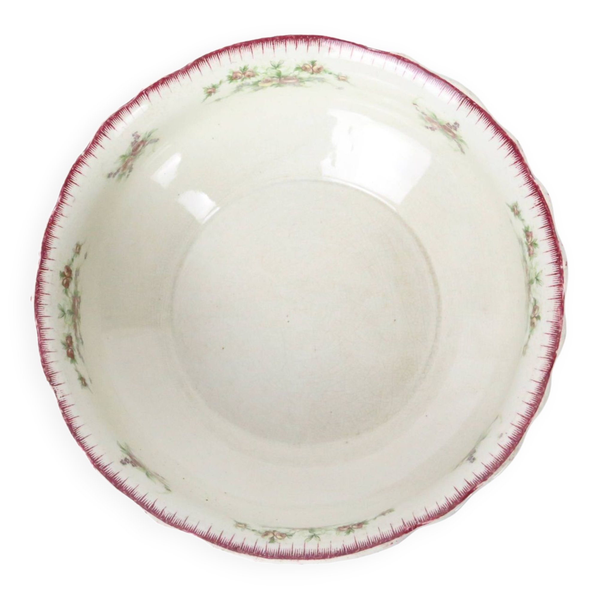 Earthenware salad bowl, Saint Amand & Hamage earthenware factory, Floreal pattern, French manufacturer