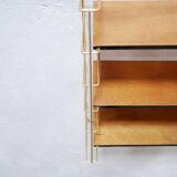 Vintage modular wall shelf in brass and wood