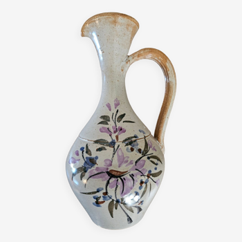 Carafe ou cruche en grès motifs floraux peints à la main