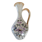Carafe or jug in stoneware with hand-painted floral motifs
