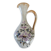 Carafe or jug in stoneware with hand-painted floral motifs
