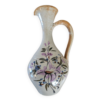 Carafe or jug in stoneware with hand-painted floral motifs