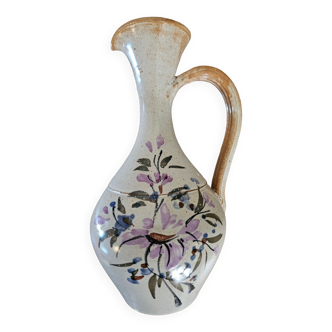 Carafe ou cruche en grès motifs floraux peints à la main