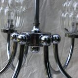 6-branched chrome chandelier & glass lampshades