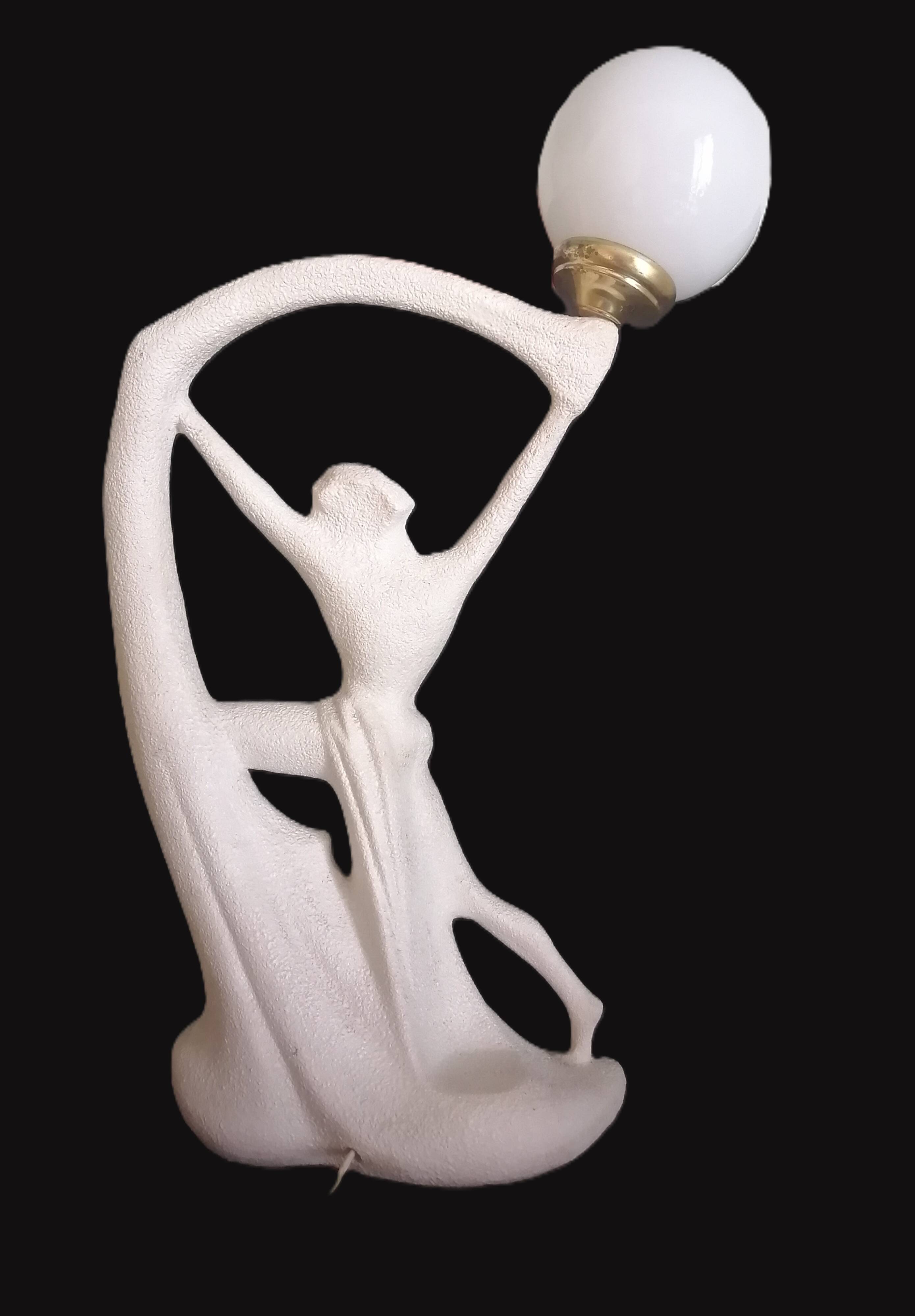 Art Deco lamp with stoneware resin sculpture, 1960s