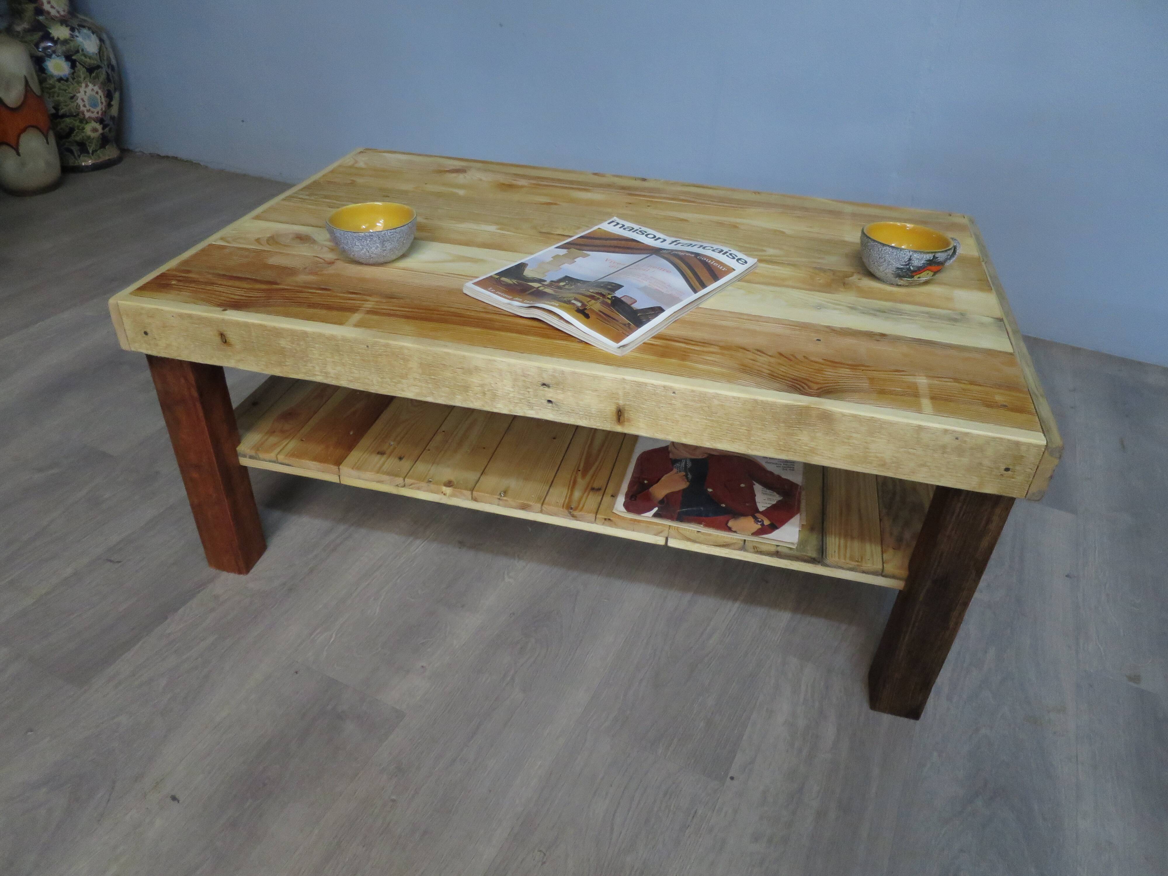 Rectangular raw wood coffee table