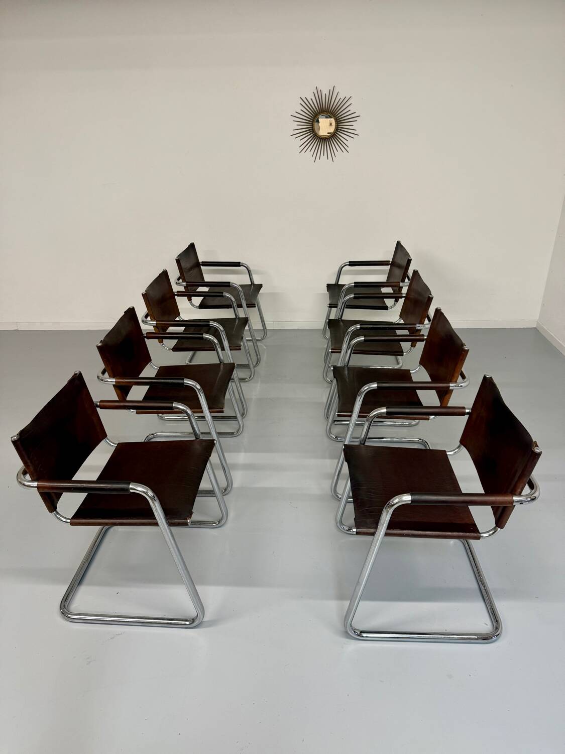 Lot 8 chaises tubulaires cuir métal design bauhaus années 70 vintage
