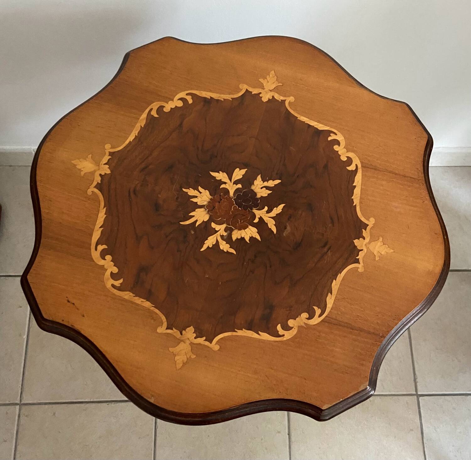 Old small marquetry pedestal table