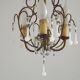 French Vintage 4 Light Metal Cage Chandelier with White Murano Drops and Beads