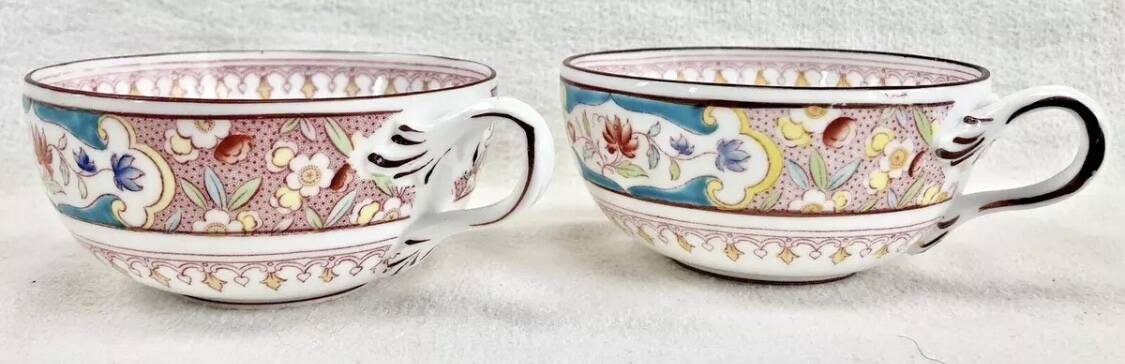 2 old Sarreguemines Minton porcelain tea cups + saucers