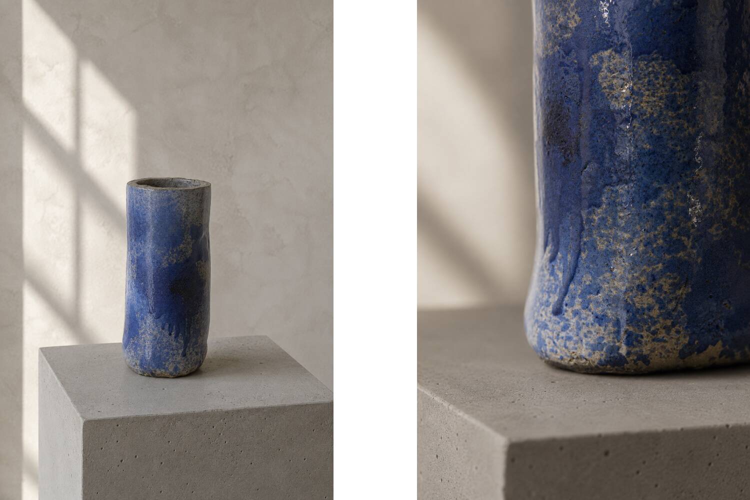 Vintage Natural Scandinavian Modern Blue Clay Ceramic Vase, 1960s