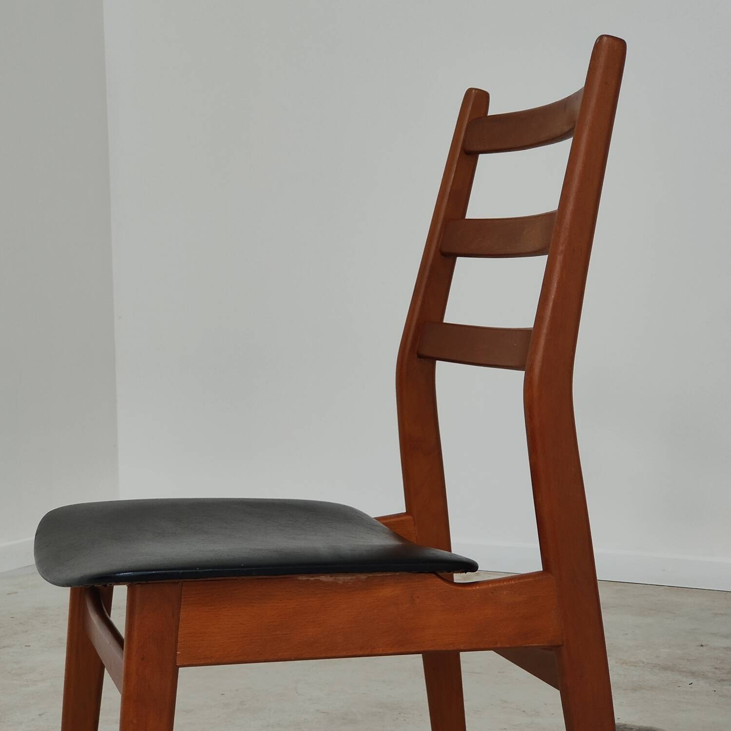 Pair of Scandinavian style leather and wood chairs 1970