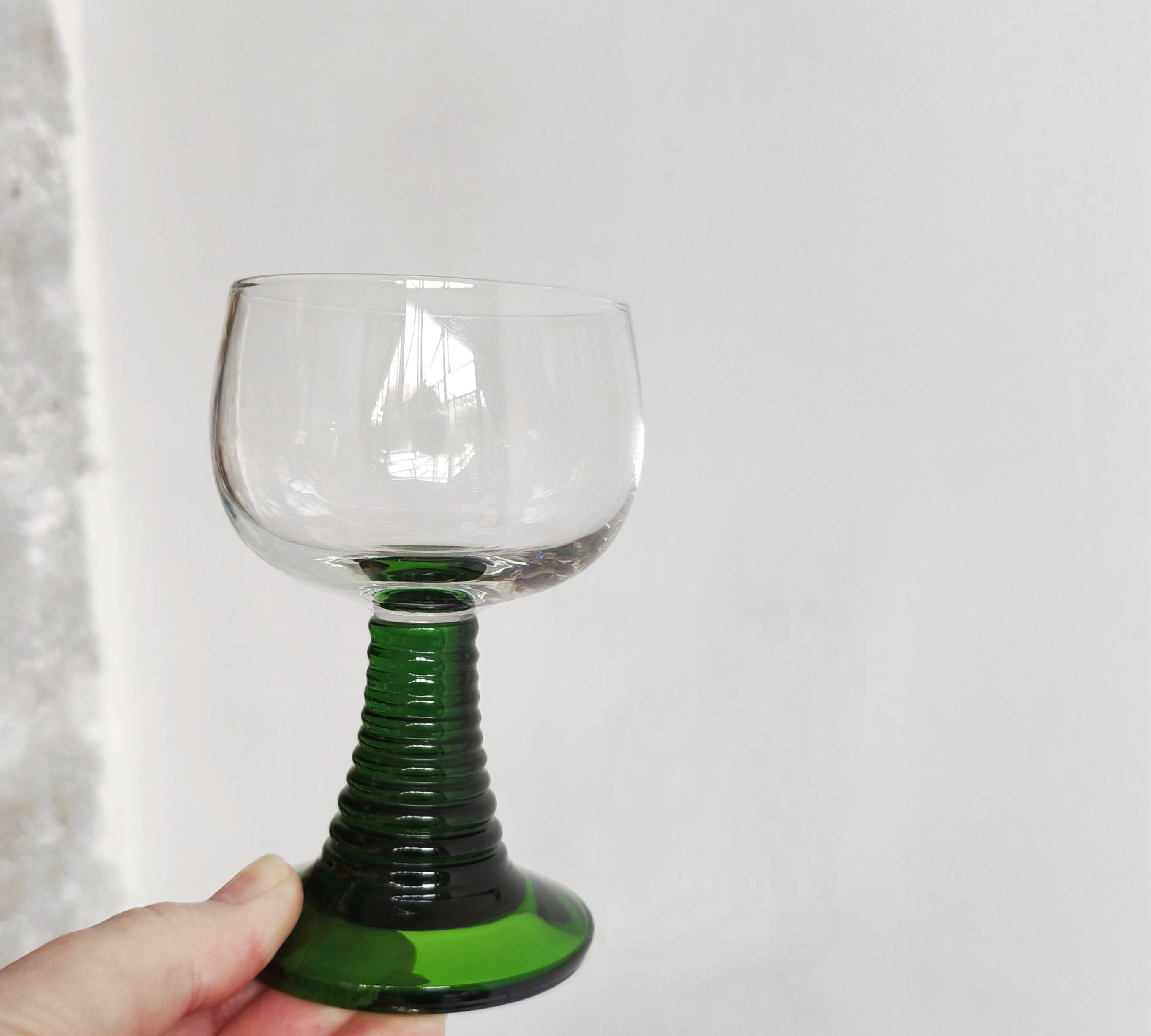 Green twisted stemmed Roemer glasses