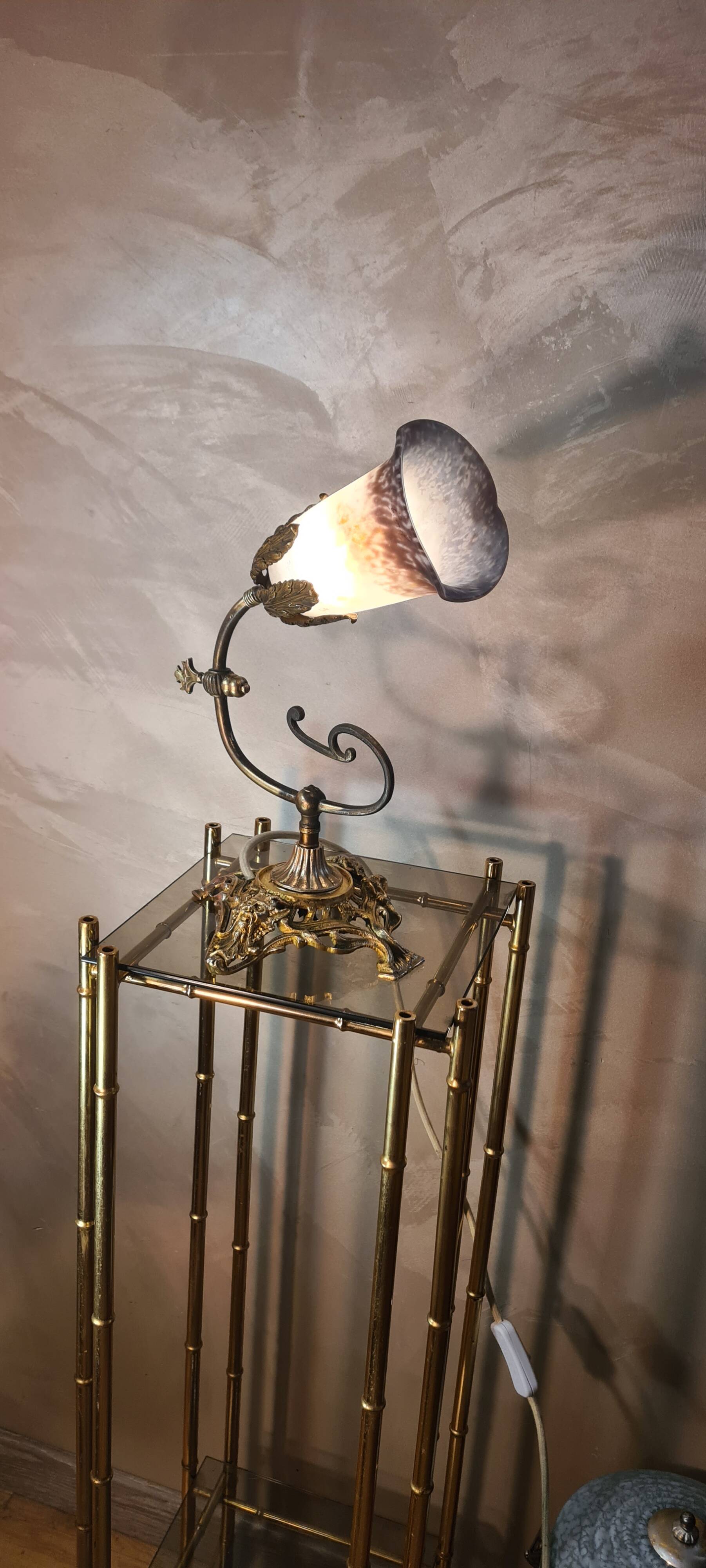 bronze lamp napoleon style lll 4 kg 36x27 cm tulip type muller unsigned