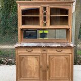 Renovated art deco display case in solid oak and marble 140cm