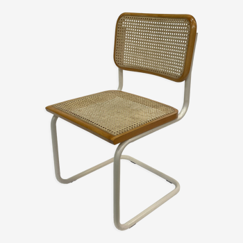 Cesca chair b32 model in white and wood by Marcel Breuer
