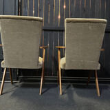 Pair of compass leg armchairs Velvet 1950