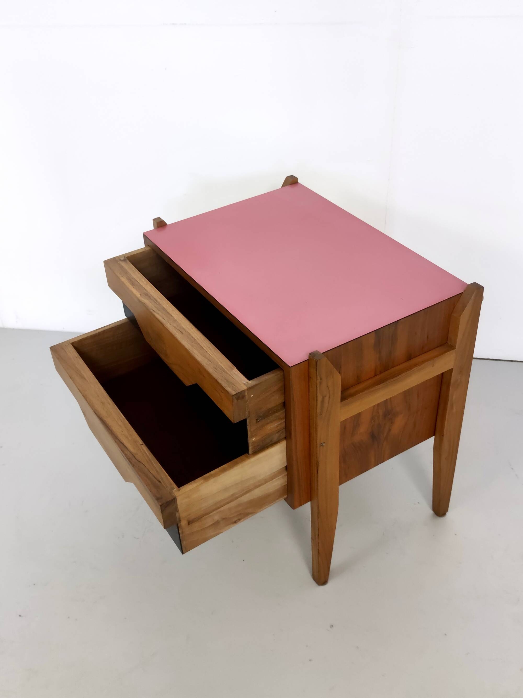 Walnut Nightstand attr. to Ico Parisi with a Pink Top and Black Drawers