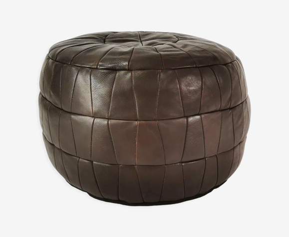 Pouf en cuir patchwork, années 1970