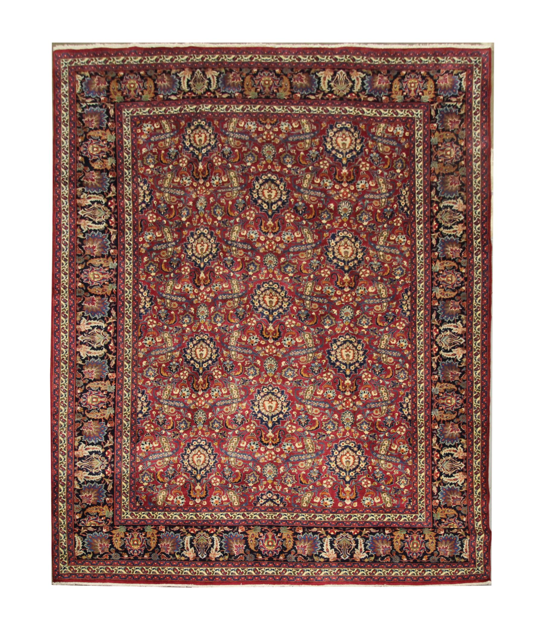 Tapis en laine florale rouge fait à la main antique persan khorassan tapis - 295x376cm