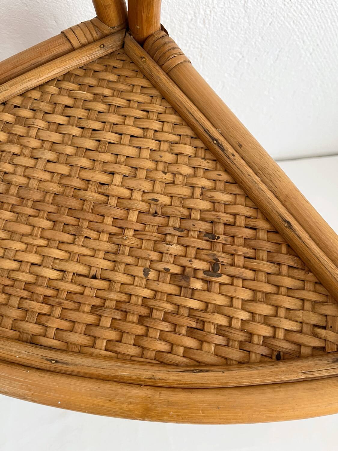 Vintage bamboo and rattan corner shelf