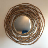 Natural bamboo round mirror 90cm