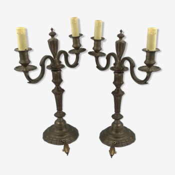Pair of two-branched candlestick lamp