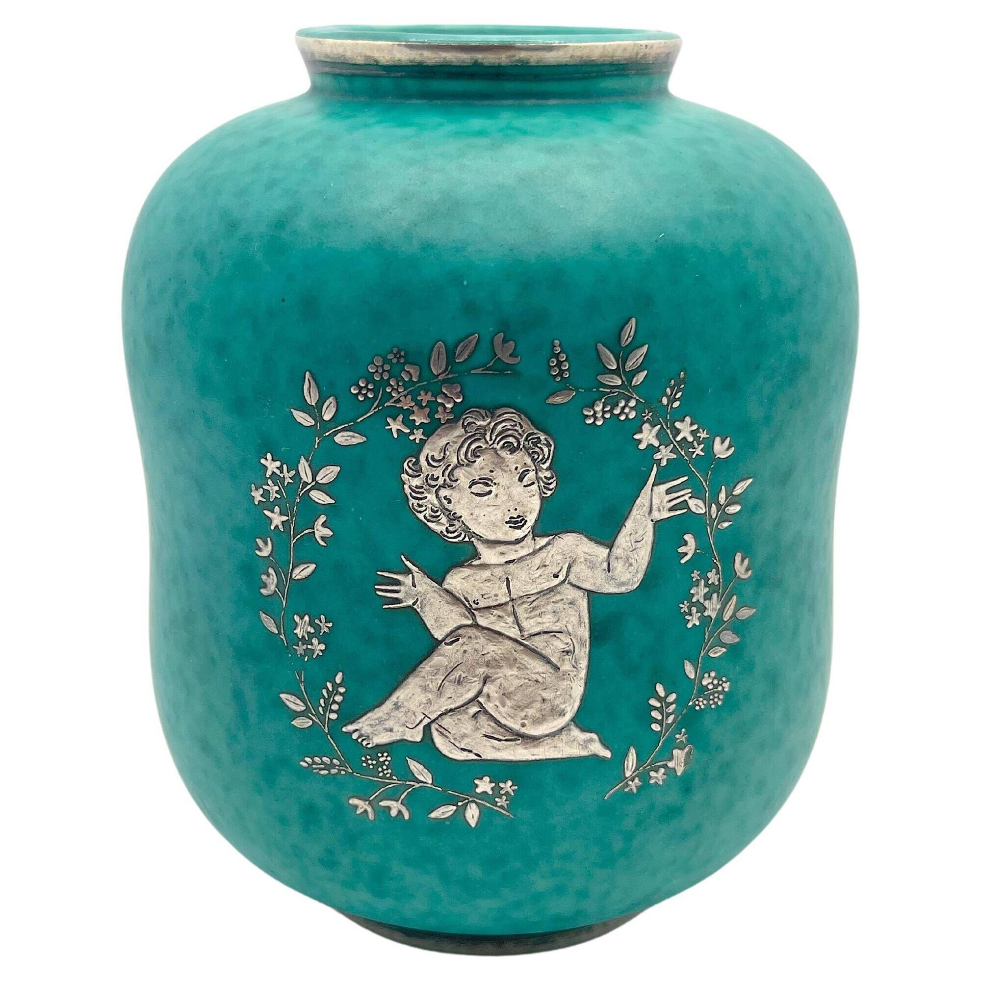 Gustavsberg vase Sweden signed Wilhelm Kage "Argenta", 1950