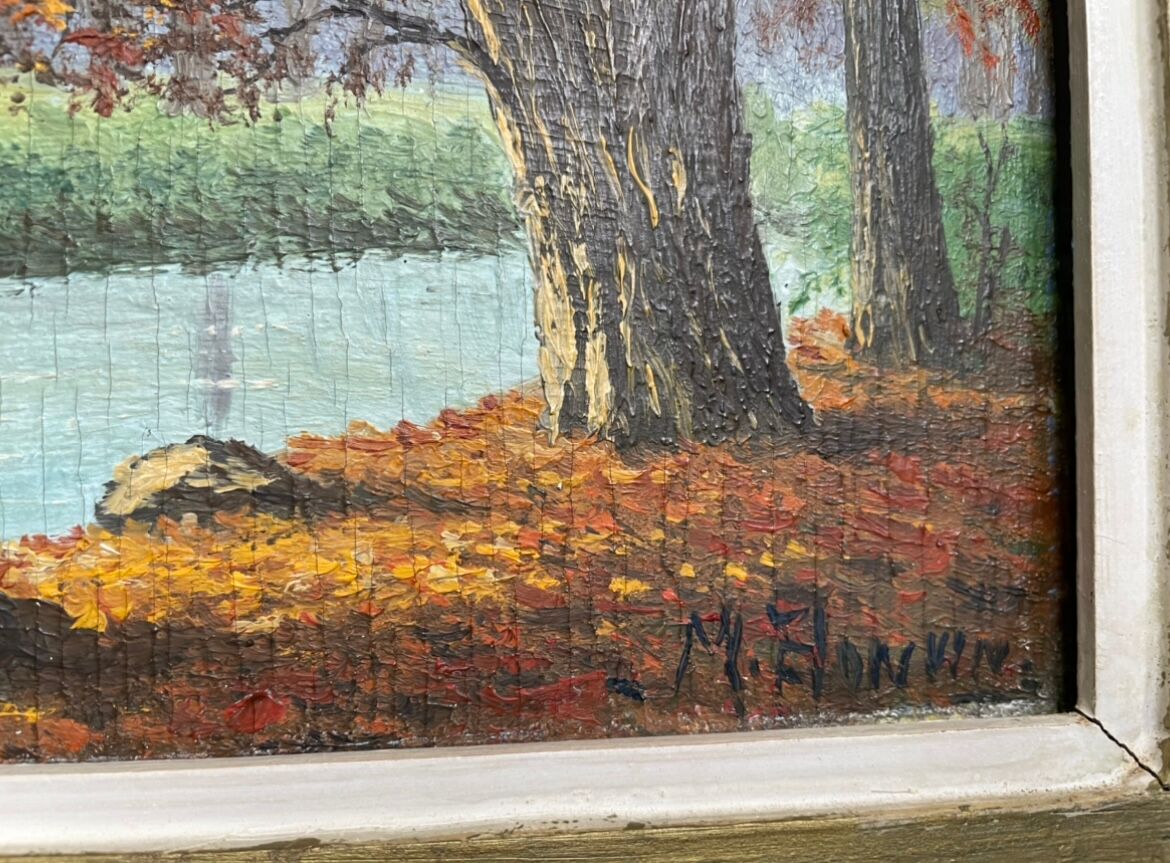 Old painting, river landscape signed M.Bonvin