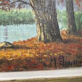 Old painting, river landscape signed M.Bonvin