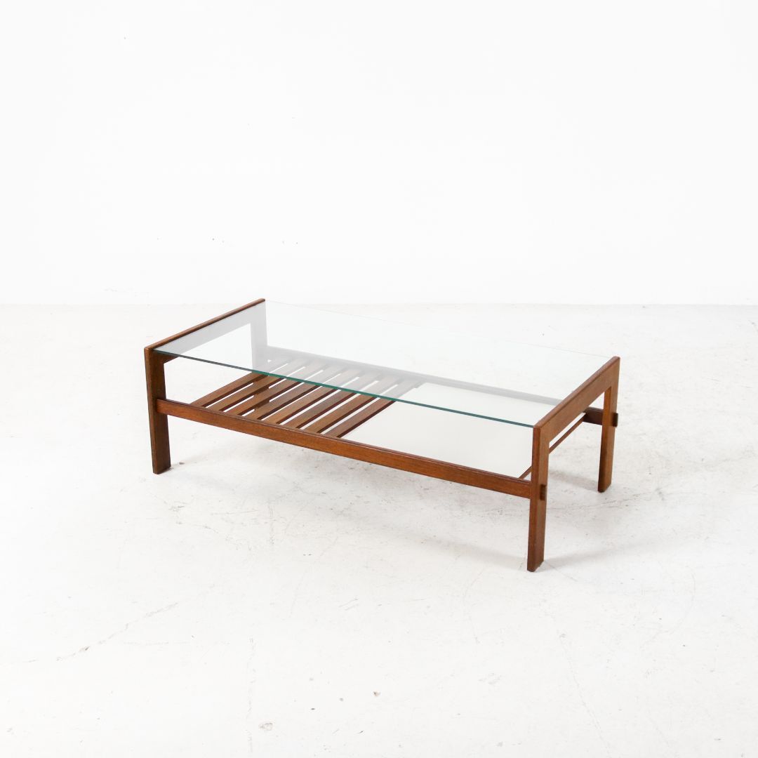 Table basse wengé & verre fumé