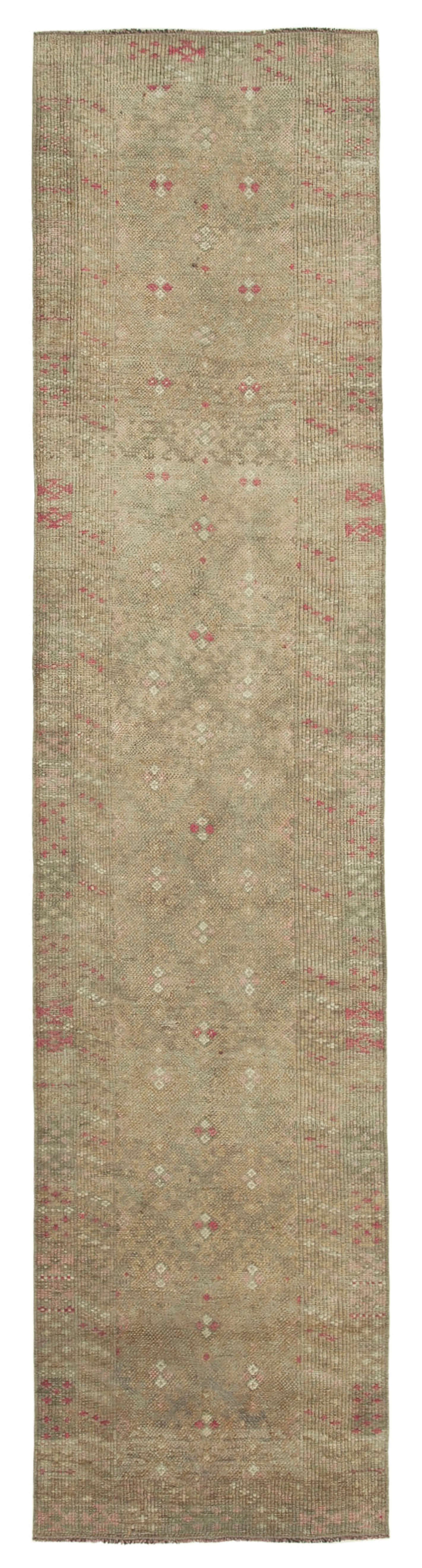 Hand-knotted antique turkish beige runner rug 87 cm x 382 cm