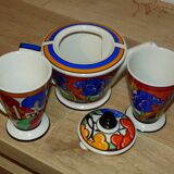 Teapot with 2 cups. art deco. clarice cliff. sadler.