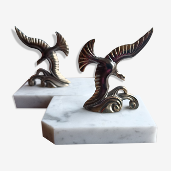 Bookends Sagulls in art zinc and marble