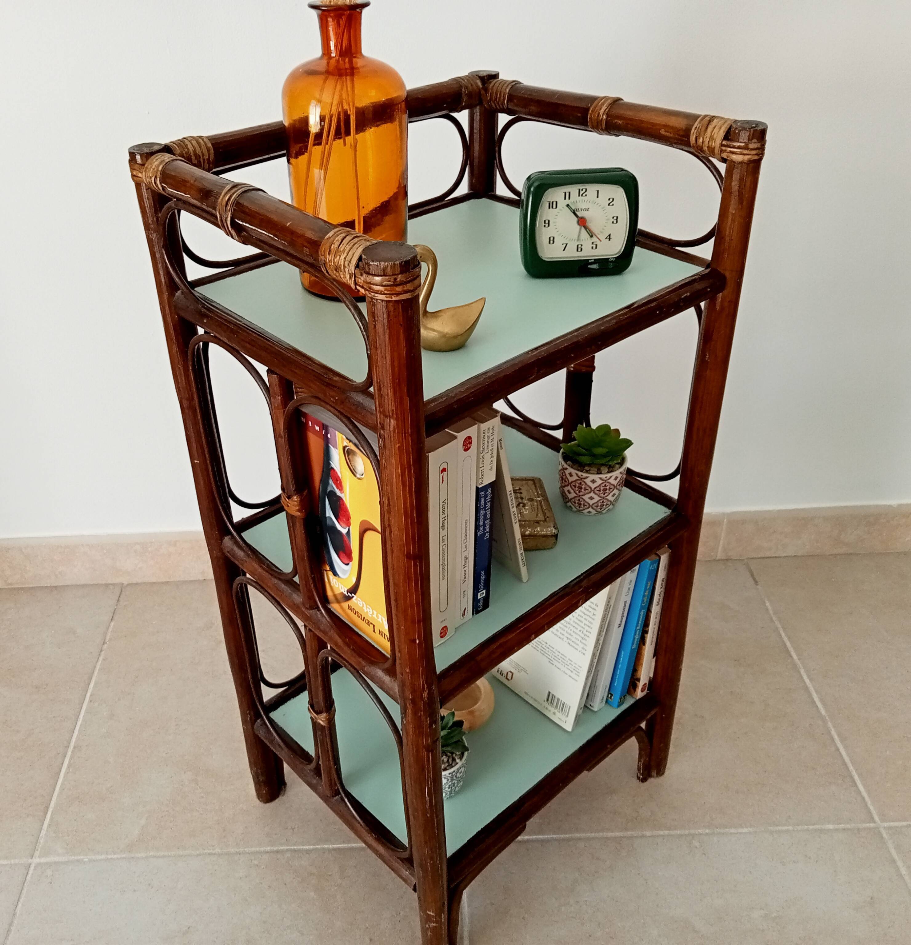 Vintage stand shelf in bamboo and rattan