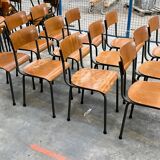 Set of 12 school chairs wood honey / green of gray, Netherlands, 60s