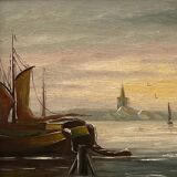 Voilier relaxant et pêche sur la peinture à l'huile du lac à bord