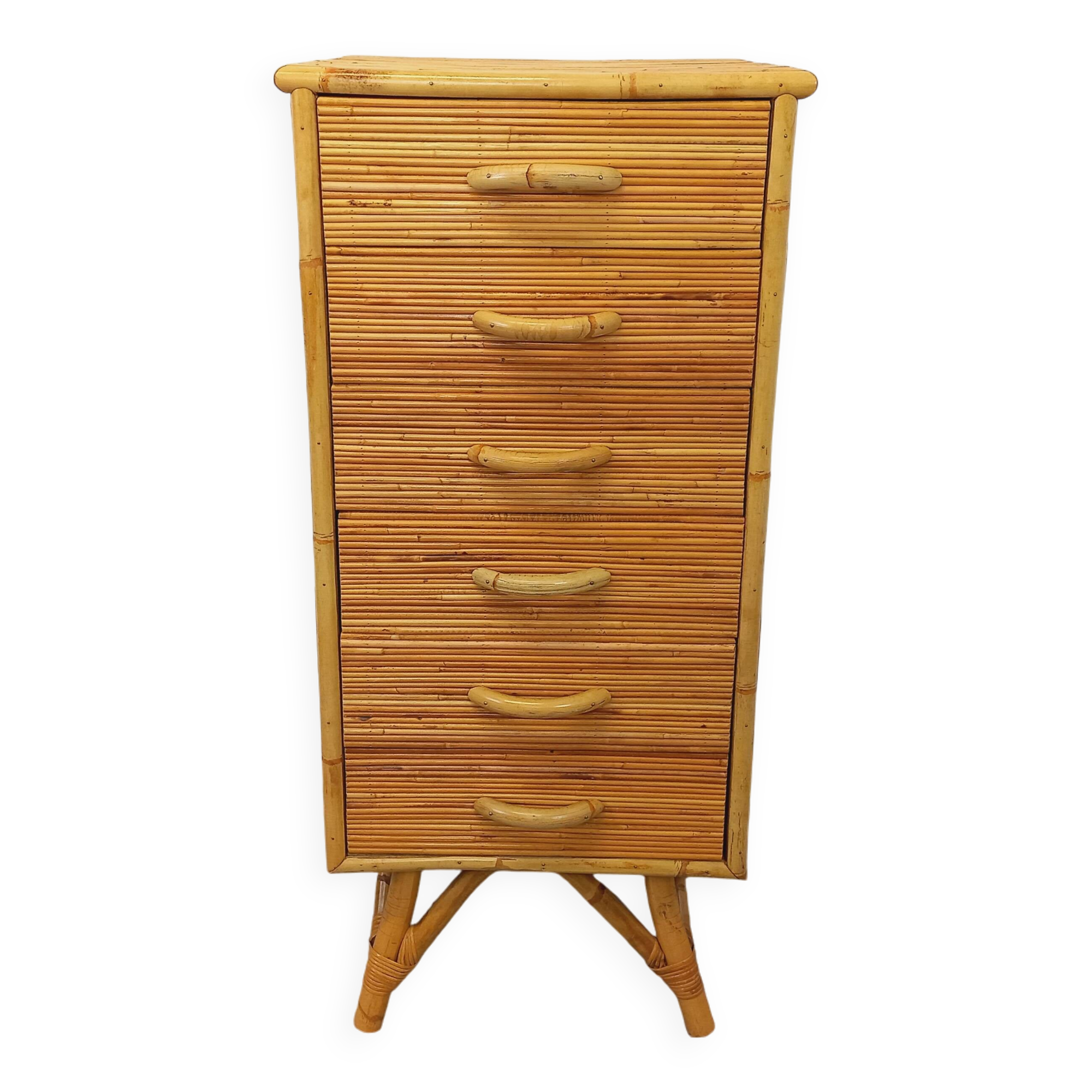 Commode chiffonnier vintage en rotin des années 70