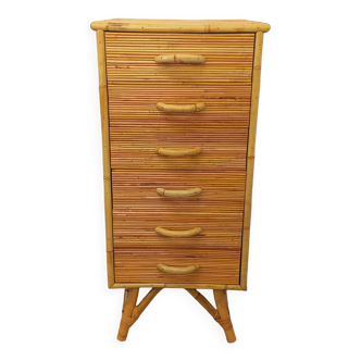 Commode chiffonnier vintage en rotin des années 70