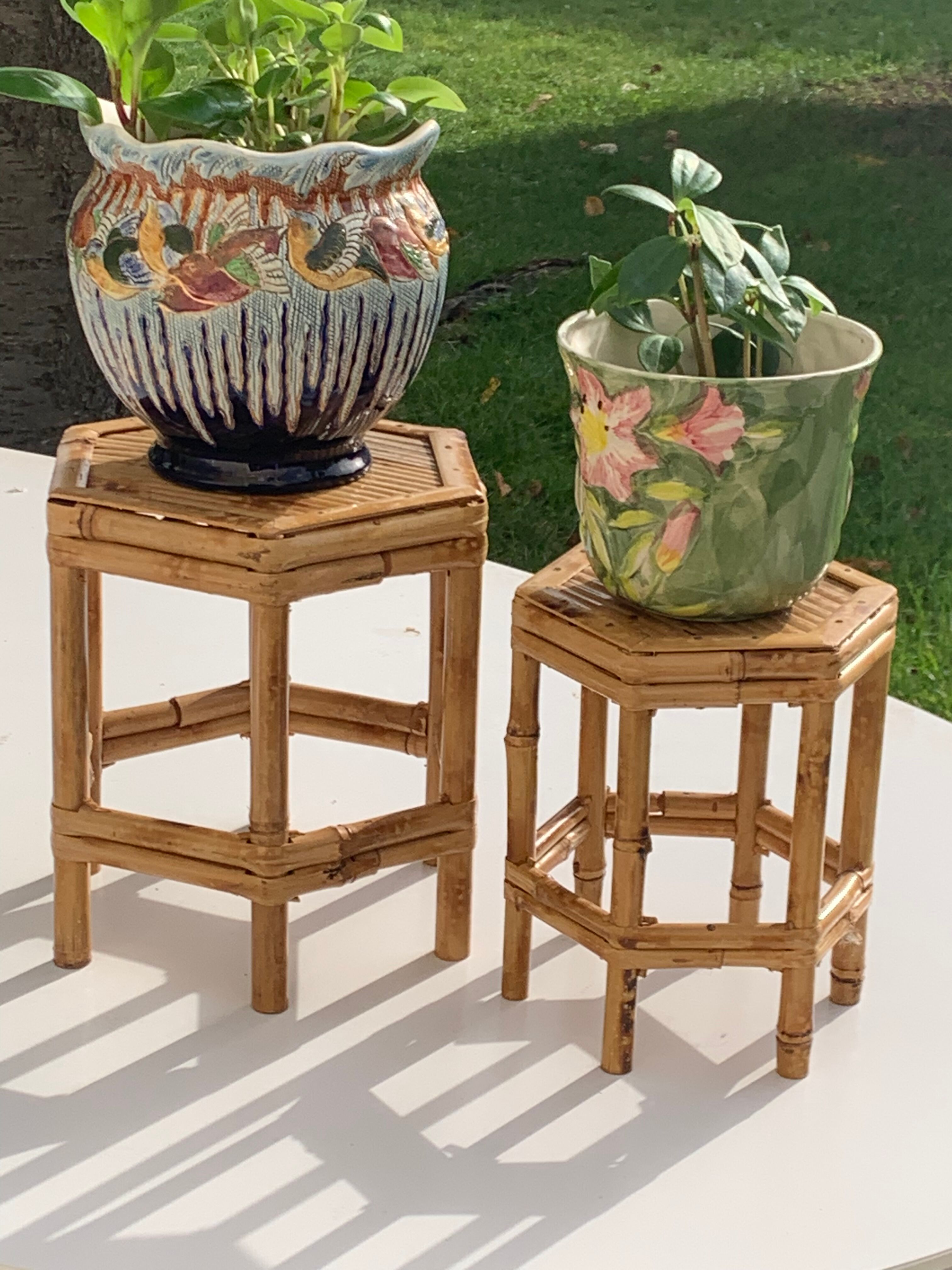 Pair of side tables in bamboo