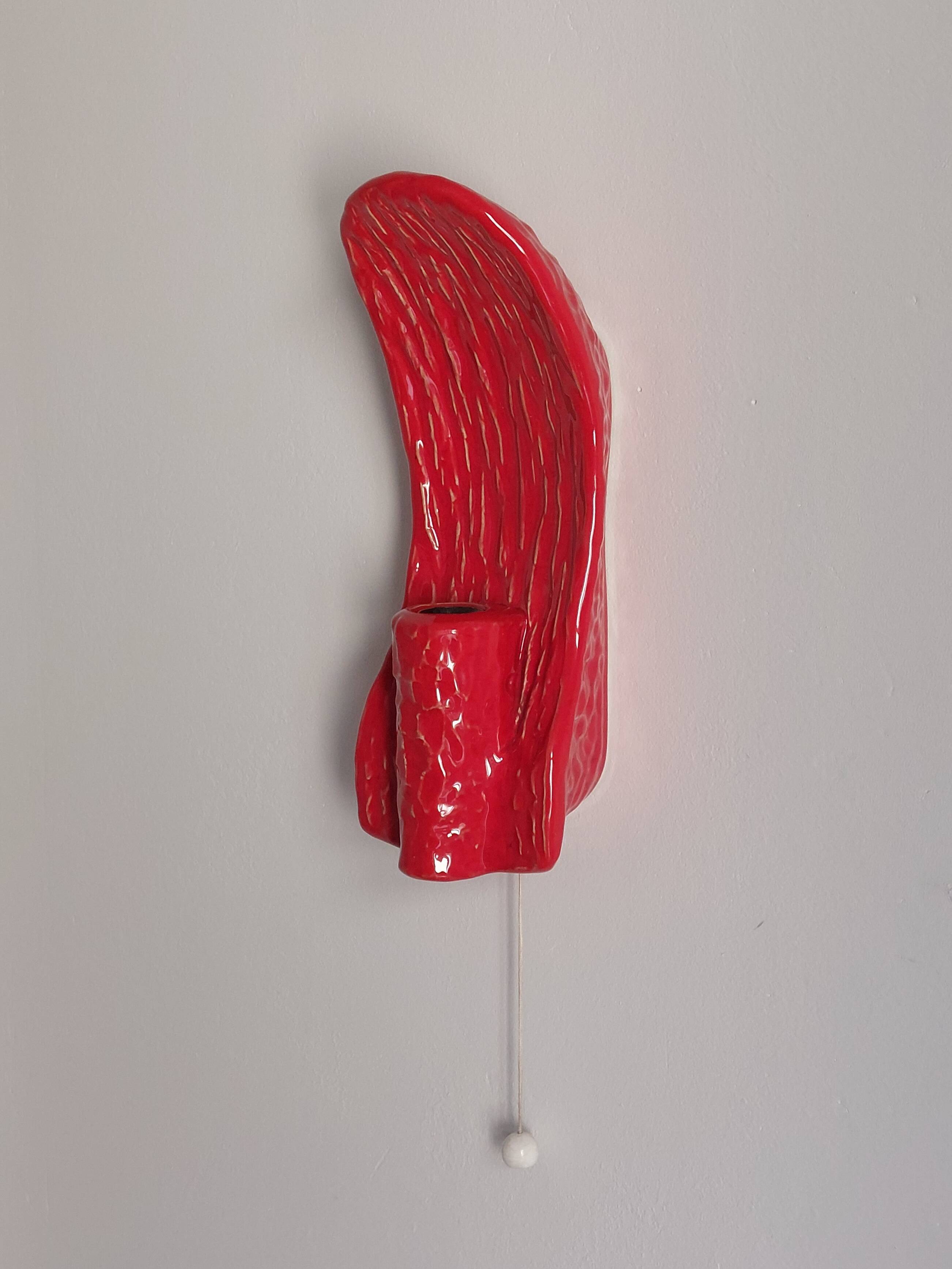 Vintage bricht red mid century ceramic wall light
