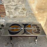 Vintage 1970s ceramic tile coffee table with chrome legs.