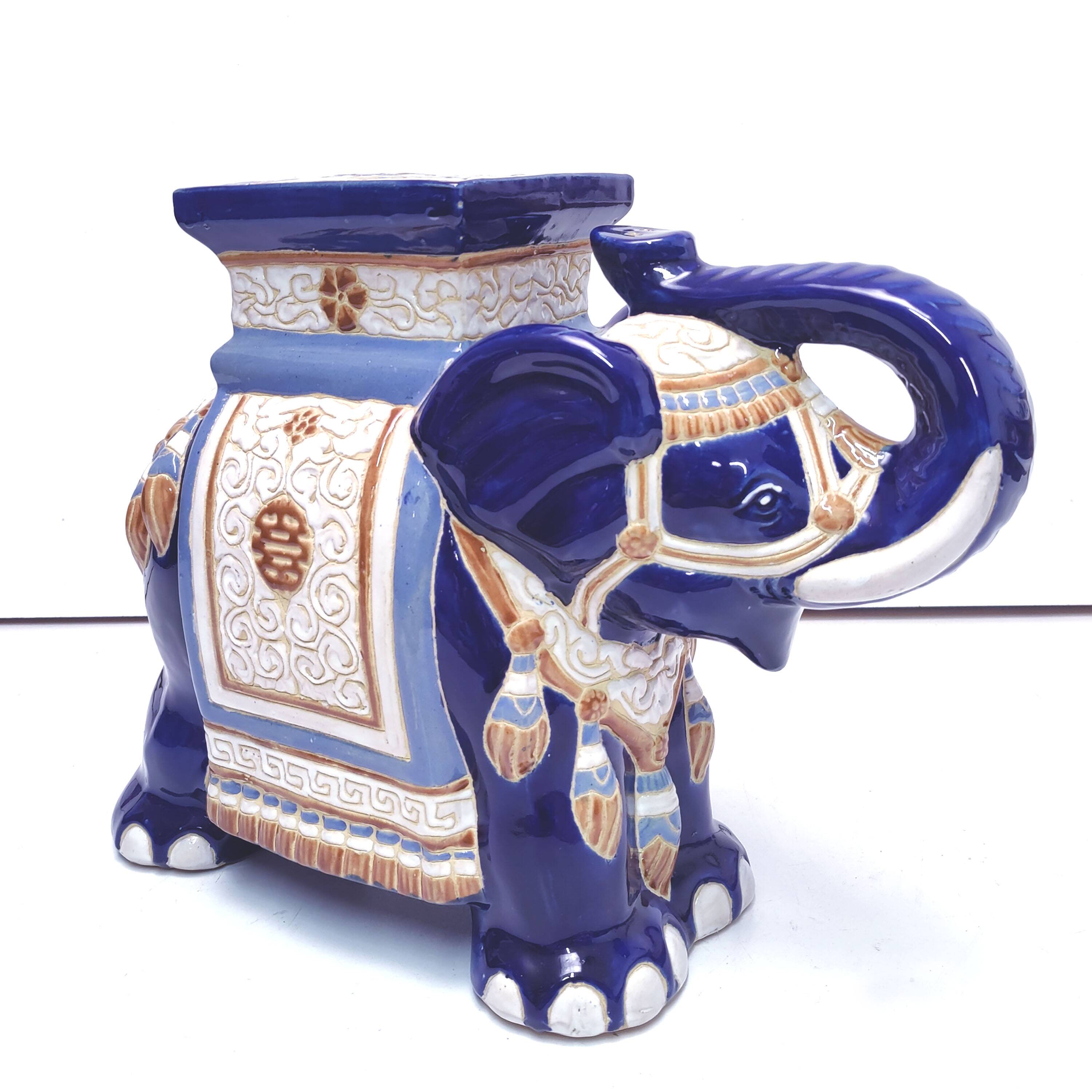 Large ceramic elephant blue plant holder